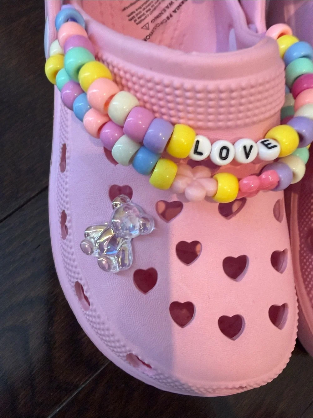 Girls Pink Heart Clog Sandals with Beaded 'LOVE' Charms